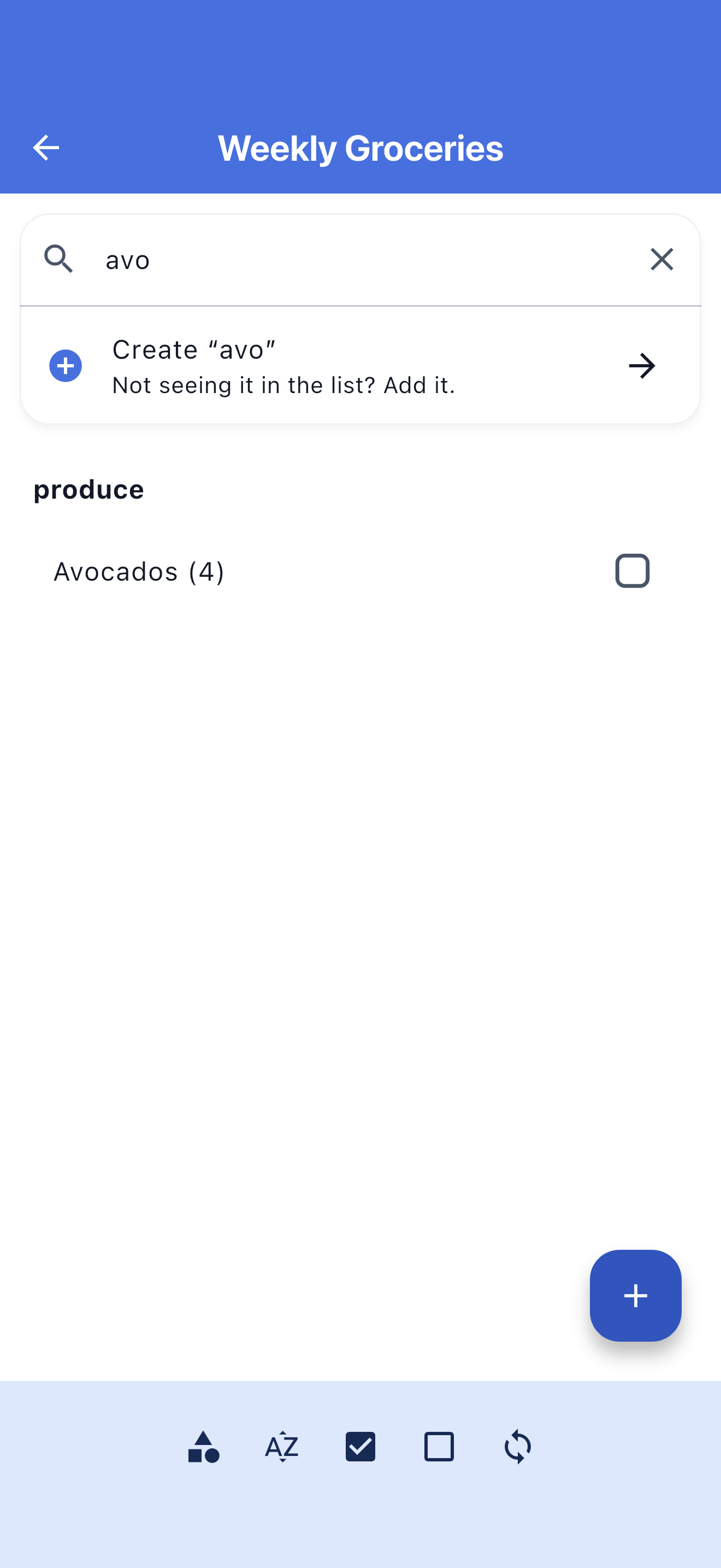 SwiftLists live search for items already on a grocery list