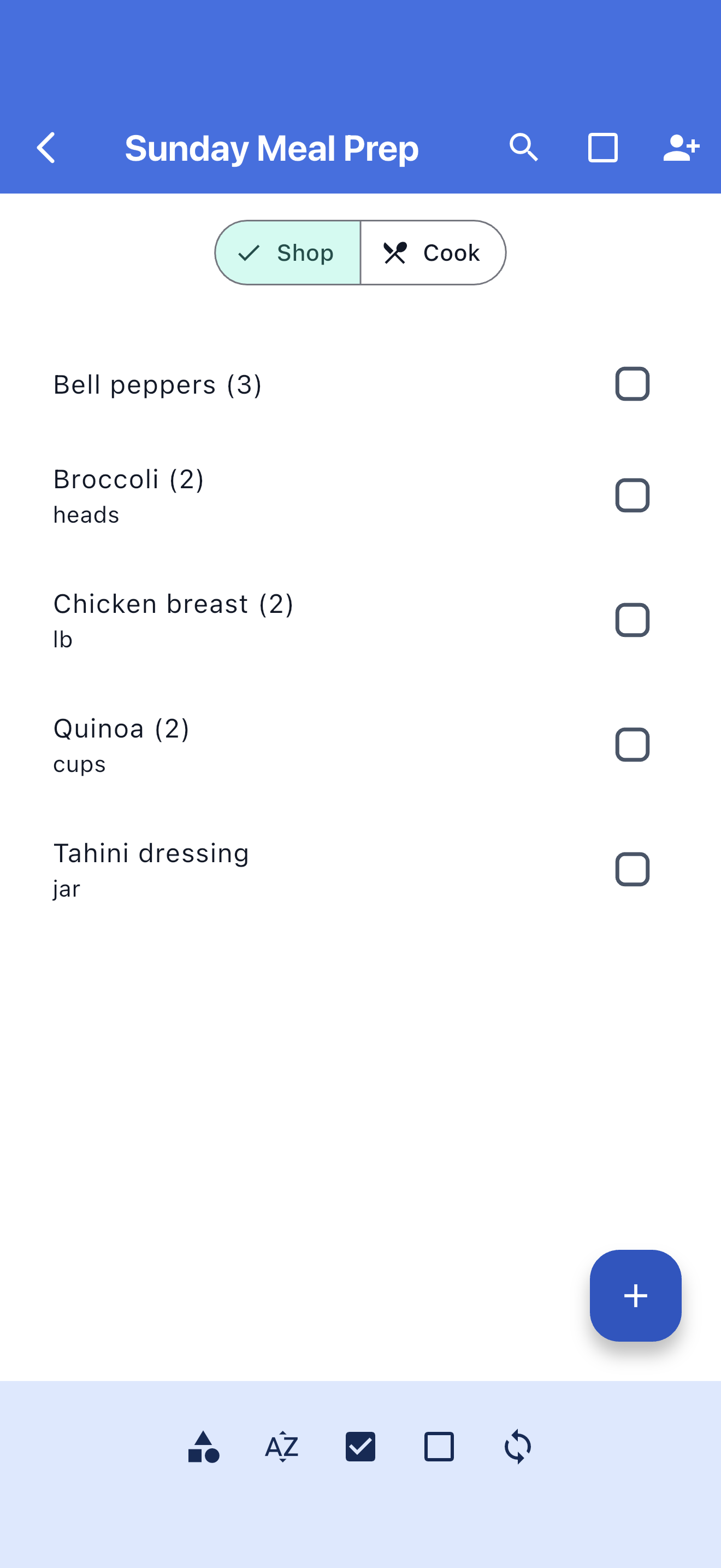SwiftLists recipe ingredients organized for shopping