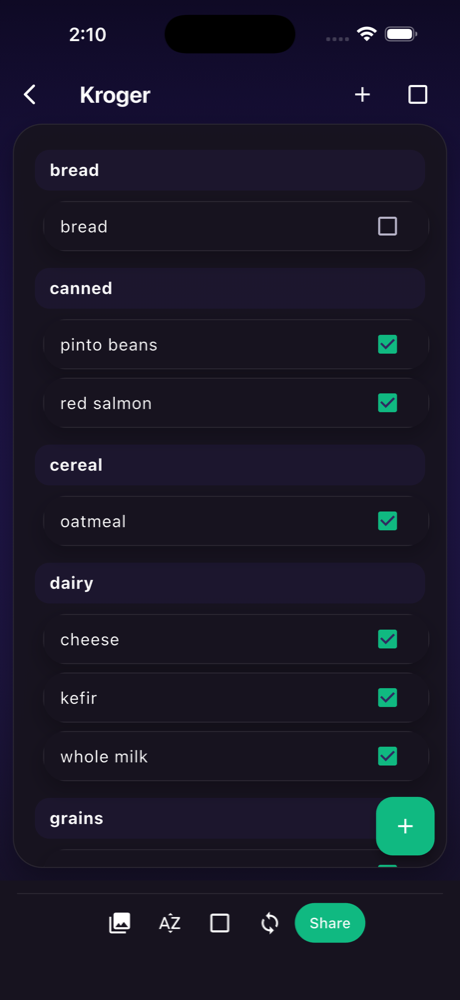 SwiftLists grocery list grouped by category